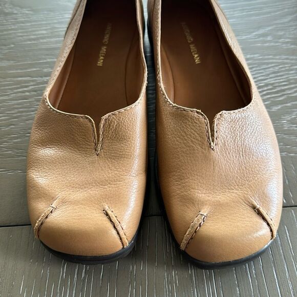 ANTONIO MELANI Women’s Tan Camel Leather Flats Slip On Comfort Shoes Size 7.5M - Picture 10 of 12